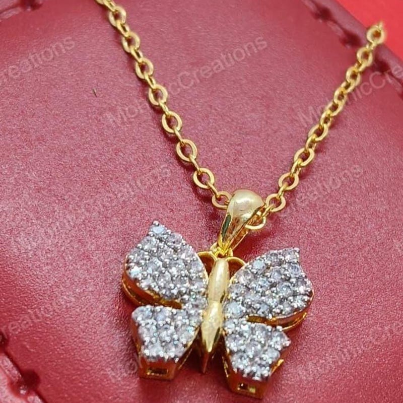CZ Diamond Butterfly Pendant Necklace, 925 Silver 14k Gold Plated
