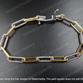 5.00Ctw Round Cut Cubic Zirconia Diamond Women Link  Chain Bracelet. 14K Two Tone Gold Plated Link Bracelet In 925 Sterling Silver Jewelry