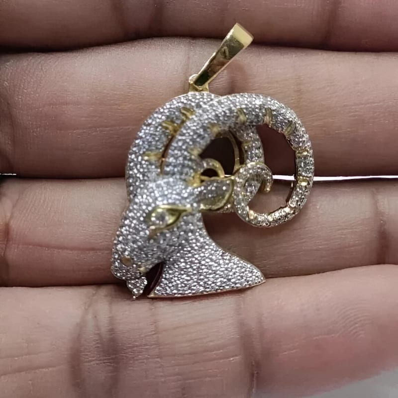 Round Cut Lab Diamond Horoscope Shae Charm Pendant, Men's Gift 14K Gold Plated 925 Sterling Silver