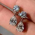 Pear Cut Lab Diamond Drop Dangle Earrings, Push Back Sterling Silver Women's Gift Jewelry
