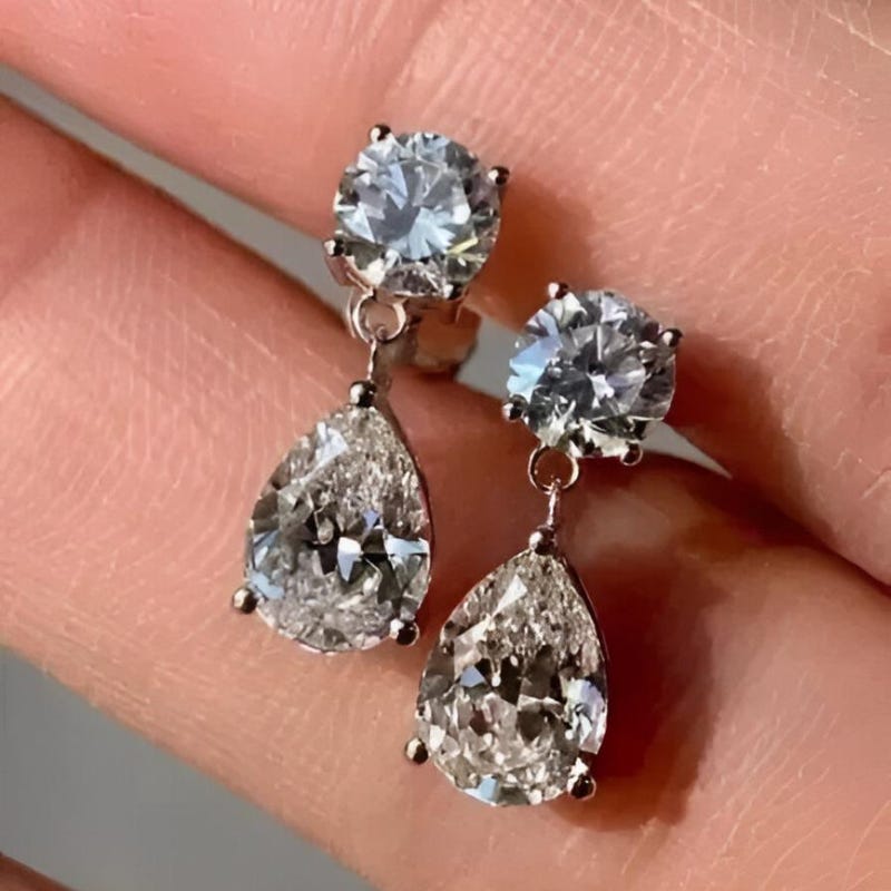 Pear Cut Lab Diamond Drop Dangle Earrings, Push Back Sterling Silver Women's Gift Jewelry