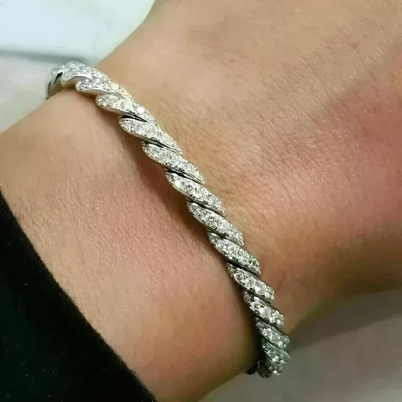 Moissanite Diamond Tennis Bangle Bracelet, 14K White Gold Plated Sterling Silver, Anniversary Gift