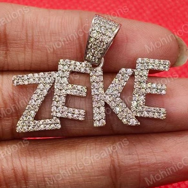 925 Sterling Silver, Moissanite Diamond Pendant Chain Custom Initial Letter Necklace Unisex Gift 14k White Gold Plated