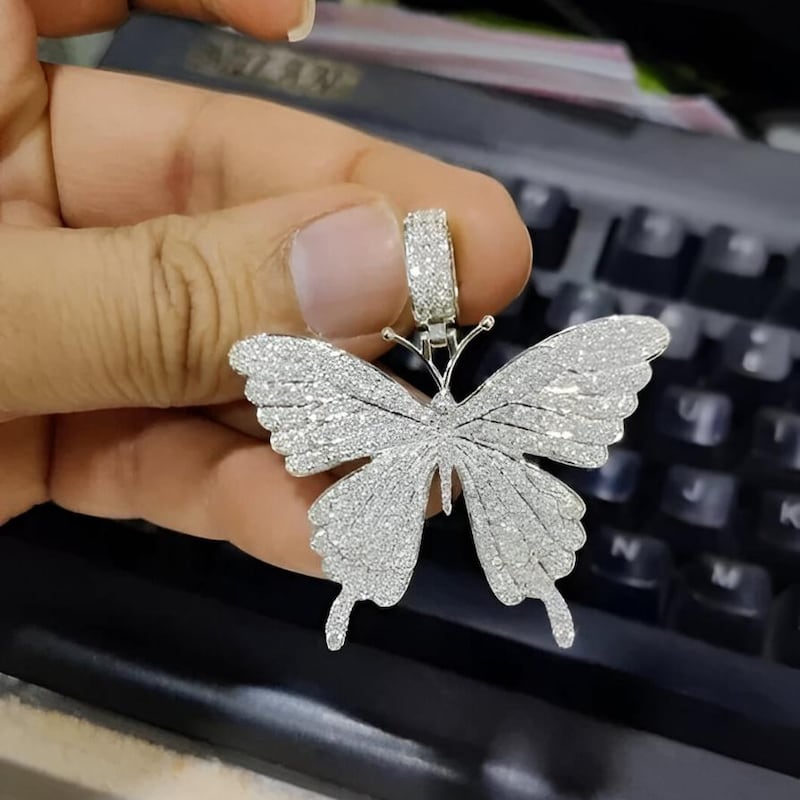 Moissanite Diamond Butterfly Pendant, 925 Sterling Silver 18" Chain