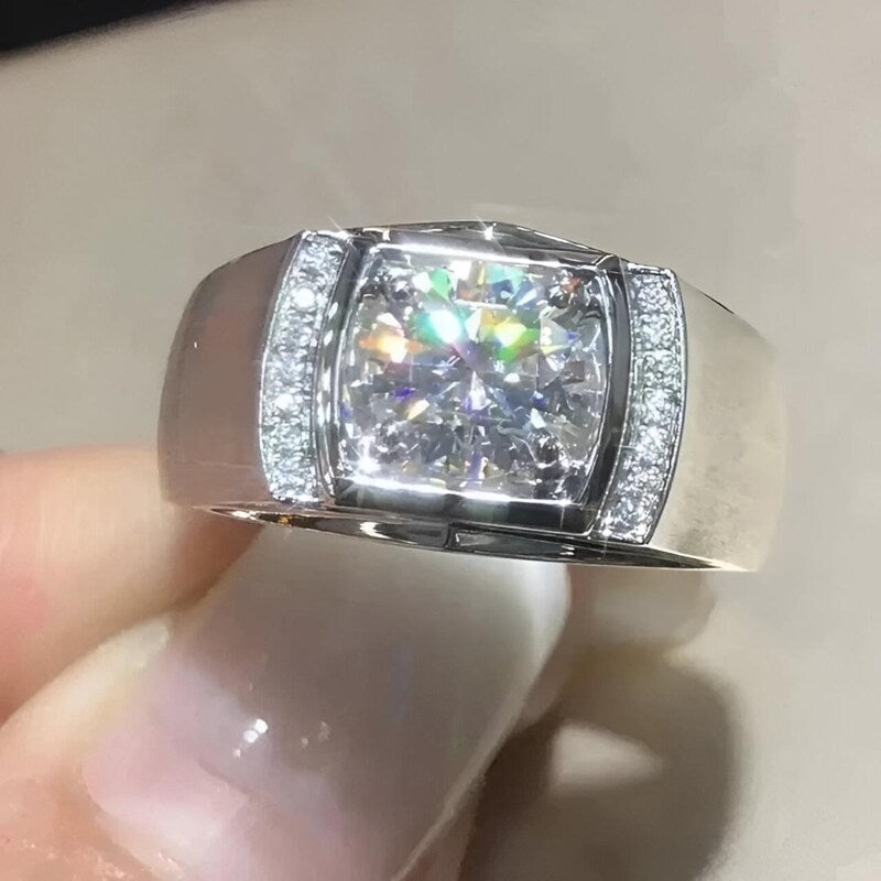 Moissanite Cluster Engagement Ring, 925 Sterling Silver, 14K White Gold Plated