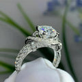 Round Moissanite Diamond Cluster Ring, Valentine Gift 925 Sterling Silver 14k Gold Plated
