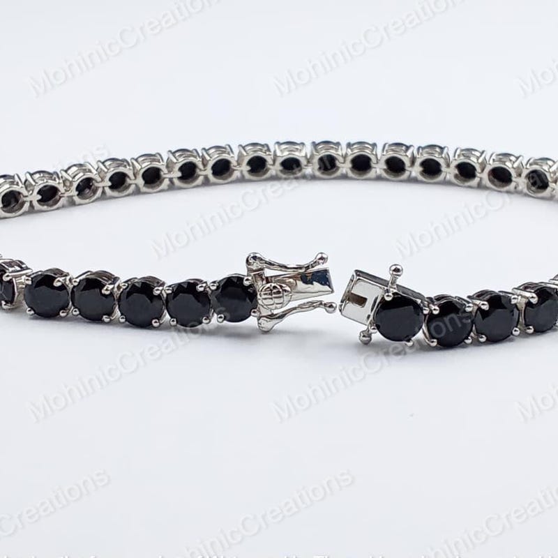 Lab Black Diamond Tennis Bracelet, 925 Sterling Silver, 14k White Gold Plated