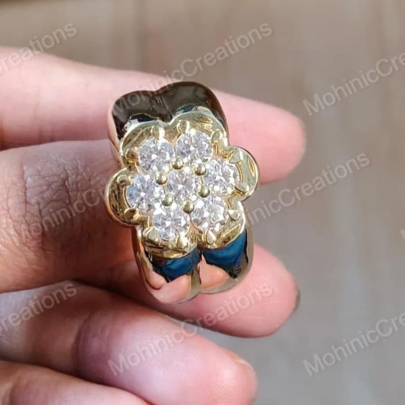 Men's 14k Gold Plated Cluster Wedding Ring, Cubic Zirconia, 925 Silver