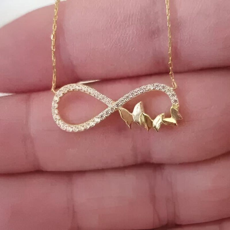 Moissanite Diamond Infinity Butterfly Pendant Necklace, 14K Yellow Gold Plated Sterling Silver
