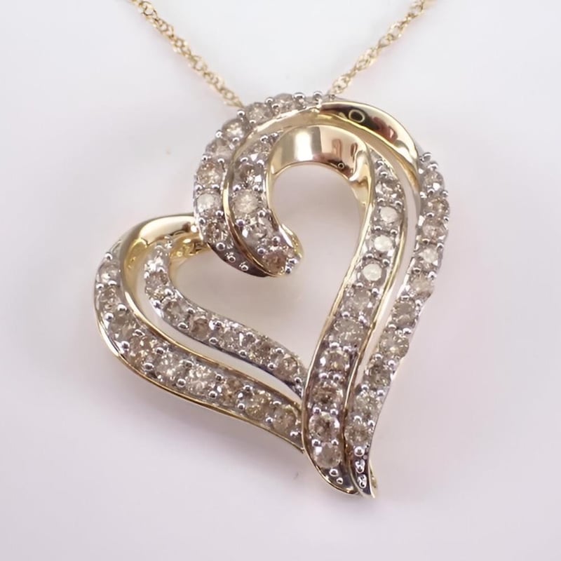 CZ Diamond Open Heart Pendant Necklace, 14k Yellow Gold Plated 925 Silver