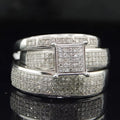 Filigree Lab Diamond Trio Ring Set, 14K White Gold Plated Sterling Silver