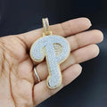 Two Tone 14K Gold Plated Letter P Pendant, Cubic Zirconia Diamond, 925 Silver