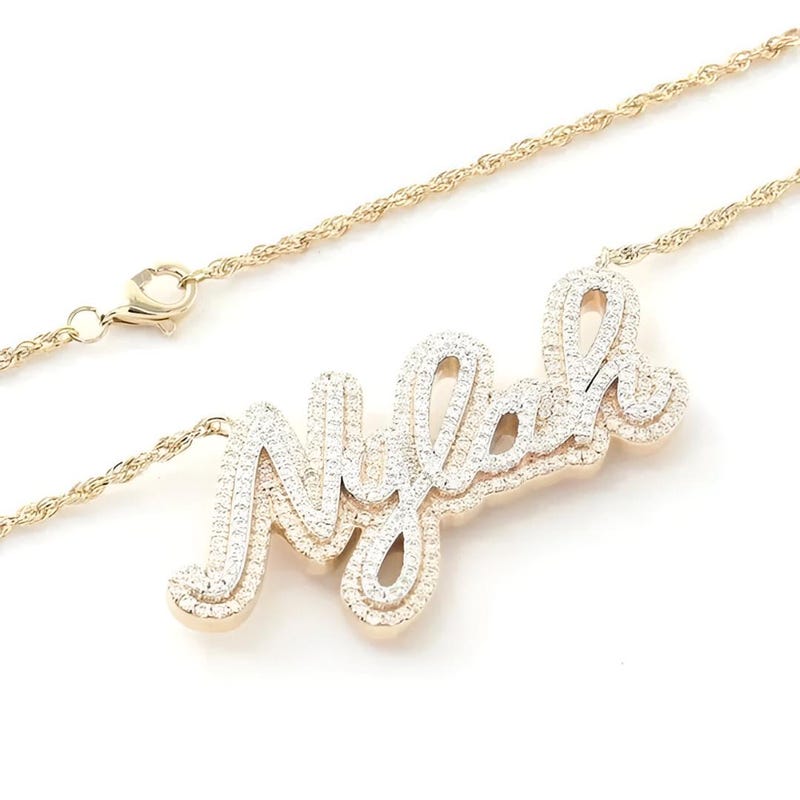 Custom Initial Necklace, 925 Sterling Silver, Moissanite Diamond Pendant, Two Tone Gold Plated