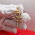 Moissanite Diamond Ankh Cross Pendant, 925 Sterling Silver, Gold Plated
