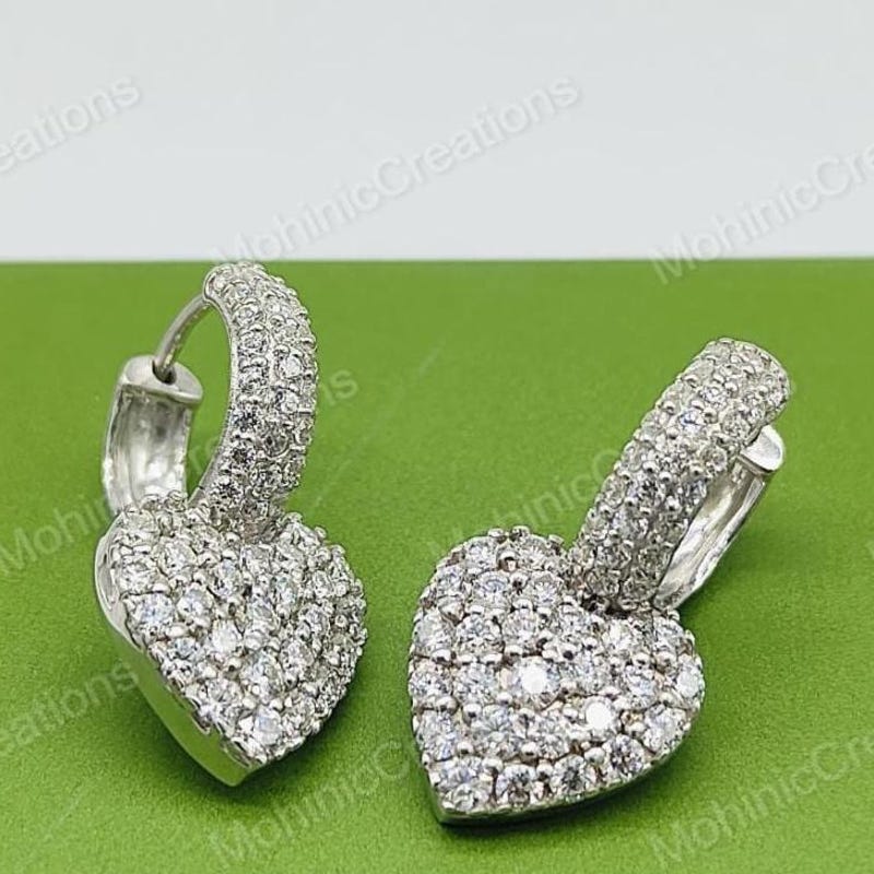 For Her Gift Lab Diamond Heart Dangle Earrings, 14k White Gold Plated Silver Huggies