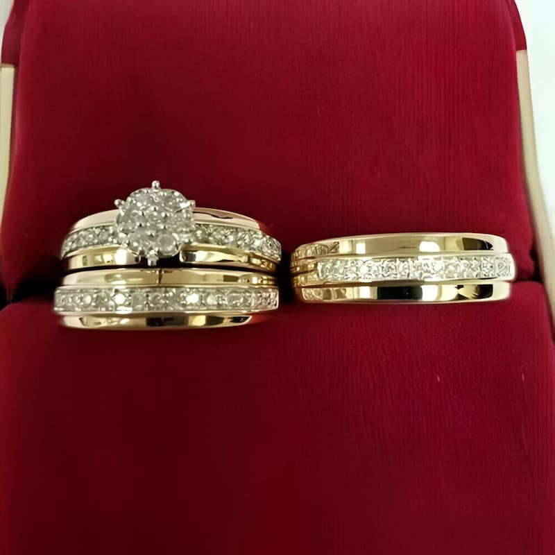 Moissanite Diamond Bridal Ring Set | 14K Yellow Gold Plated Sterling Silver