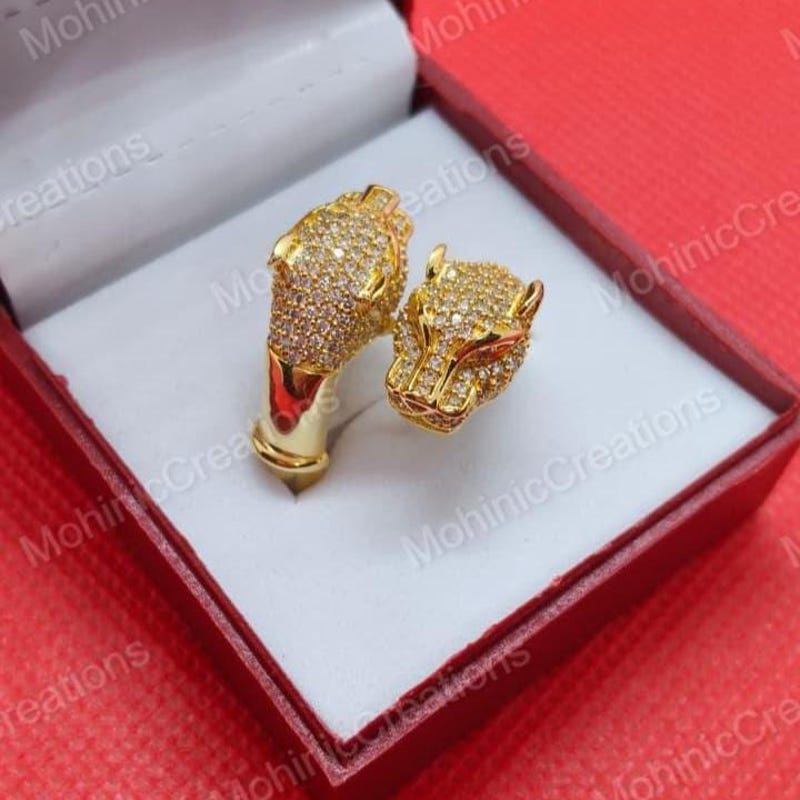 For Him Gift Moissanite Diamond Panther Ring, 14k Gold Plated 925 Silver Bypass Ring