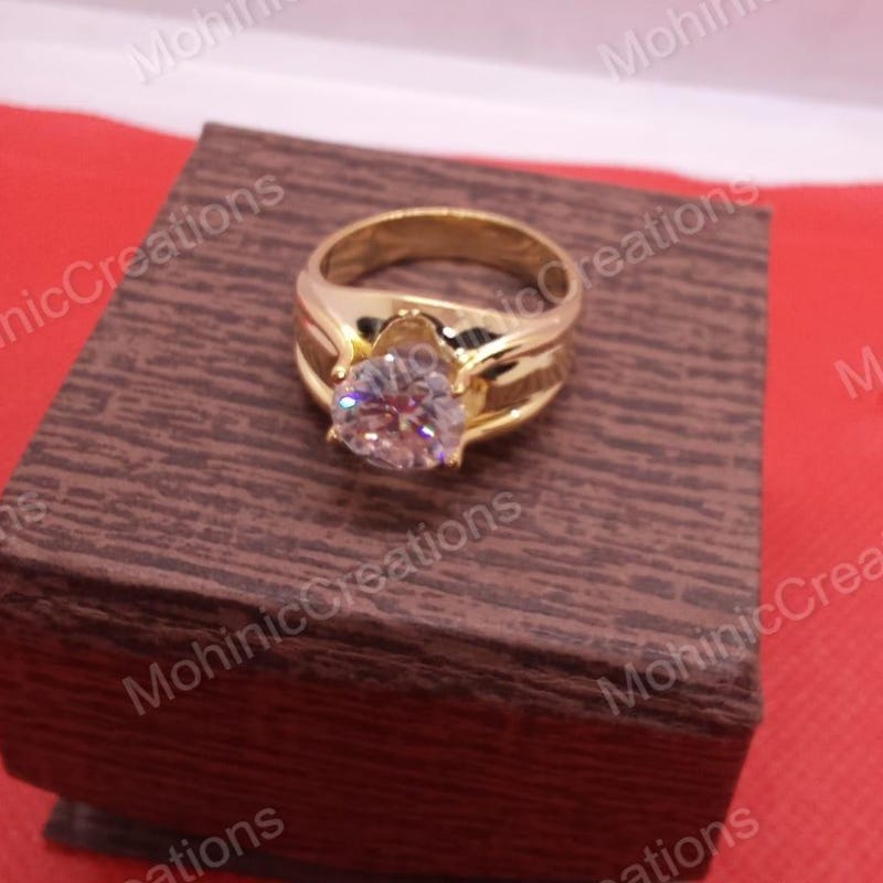 Men's 925 Sterling Silver Cluster Ring, Cubic Zirconia, 14K Yellow Gold Plated Ring