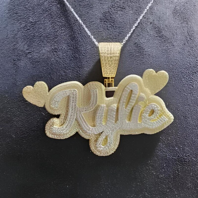Custom Initial Charm Pendant, 925 Sterling Silver, 14k Two Tone Gold Plated, Moissanite Diamond