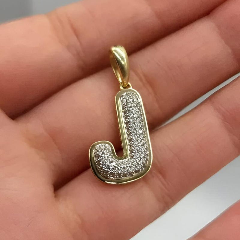 14K Gold Plated Sterling Silver CZ Diamond Initial Pendant, Custom Letter Charm