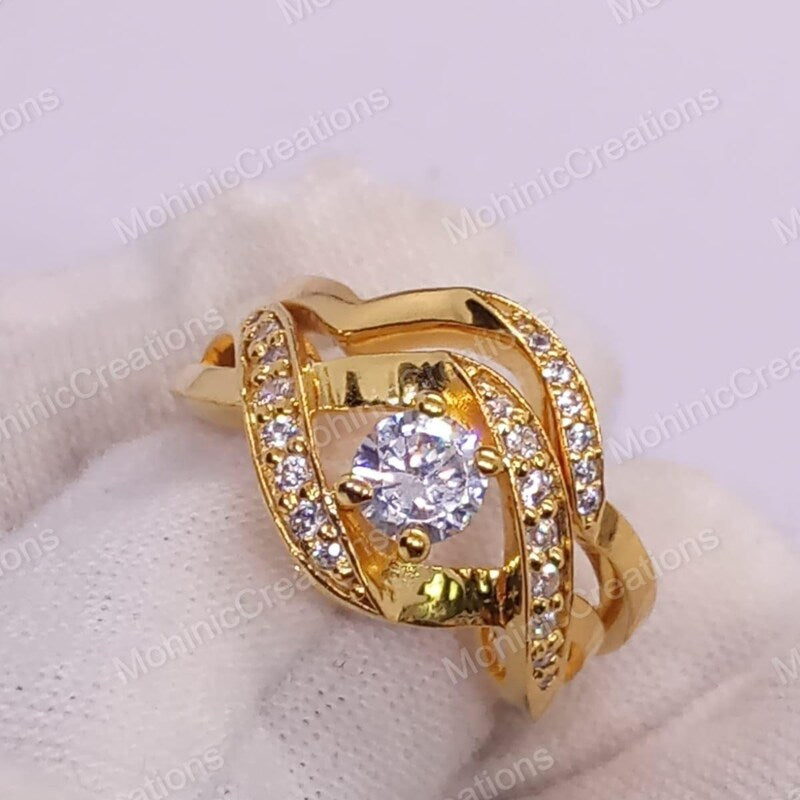 Round Cut Moissanite Diamond Bridal Set Wome's Ring 14k Yellow Gold Plated