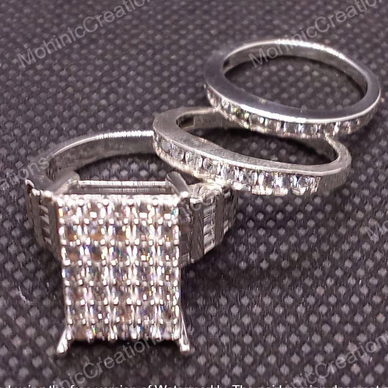 Sterling Silver Cubic Zirconia Trio Wedding Ring Set