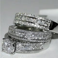Filigree Promise Ring Band Set, 2.55Ct Round Diamond, 14K White Gold Plated Anniversary Gift