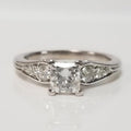 14k White Gold Plated, Silver Engagement Ring, Princess Cut Cubic Zirconia, Her Birthday Gift