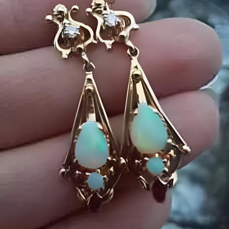 Pear Cut Fire Opal Dangle Earrings, 14k Gold Plated Sterling Silver