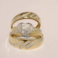14K Yellow Gold Plated His/Her Sterling Silver Moissanite Diamond Trio Wedding Ring Set