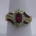 Marquise Cut Ruby CZ Ring, 14K Yellow Gold Plated Sterling Silver