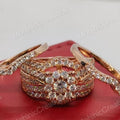 Her/His Moissanite Diamond Couple Ring Set, 14k Rose Gold Plated, Stacking Trio Ring