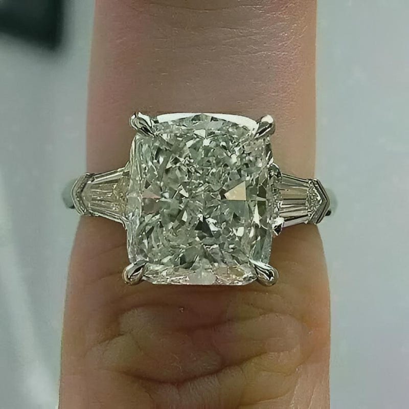 Cushion Cut Moissanite Diamond Engagement Ring – 14K White Gold Plated, Solitaire, Bridal Jewelry