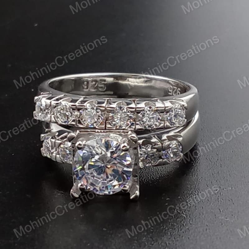 Filigree Lab Diamond Sterling Silver Wedding Ring Set