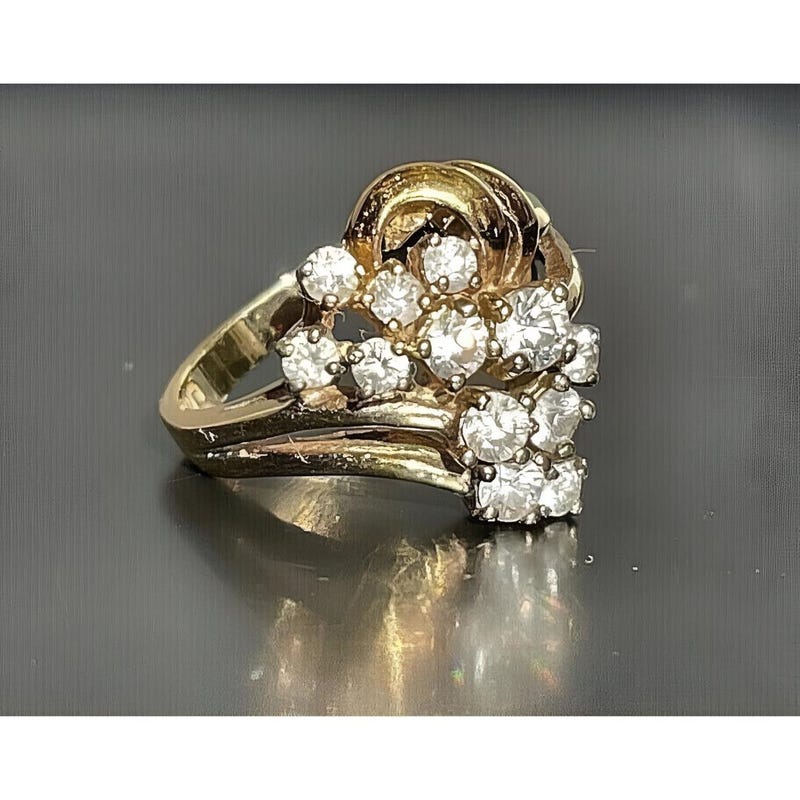2 Ct Round Cut Moissanite Diamond Cluster Ladies Engagement Ring 14k Yellow Gold Plated