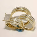 His & Her Moissanite Wedding Trio Ring Set – 14K Yellow Gold Plated Sterling Silver
