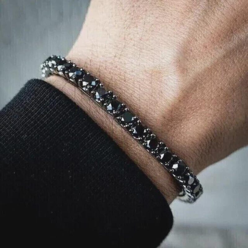 Lab Black Diamond Tennis Bracelet, 5MM Round Cut, Sterling Silver, Black Gold Plated