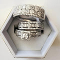 Sterling Silver Trio Wedding Ring Set, Filigree Bands, Lab Created Diamonds