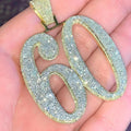 Custom "60" Moissanite Diamond Charm Pendant, 14K Yellow Gold Plated Sterling Silver