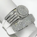 3.0Ct Round Moissanite Trio Ring Set, 14K White Gold Plated Bridal Band