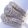 Moissanite Diamond Trio Wedding Ring Set – His & Her 14K Yellow Gold Plated Sterling Silver