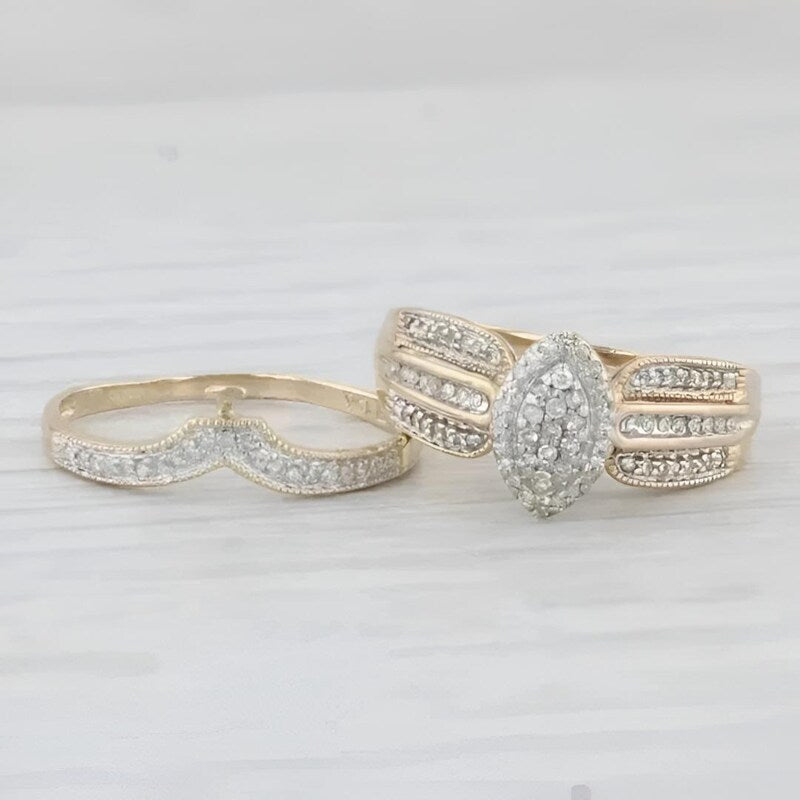 14k Two Tone Gold Plated Sterling Silver Ring Set, Lab Diamond Bridal Band