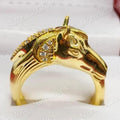 14K Gold Plated Sterling Silver CZ Diamond Horse Ring, Vintage Anniversary Band