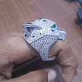 Men's Panther Ring, 14K White Gold Plated Sterling Silver, Round Cut CZ Engagement Wedding