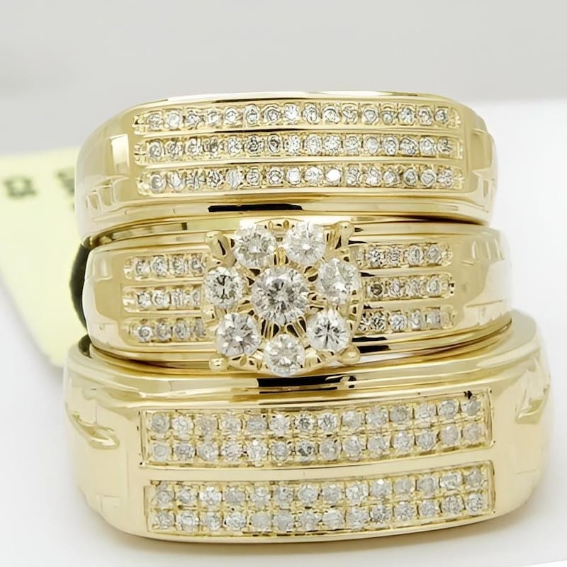 His Her Wedding Ring Trio Set – Sterling Silver Moissanite Diamond Bridal Band