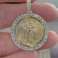 925 Sterling Silver Moissanite Statue of Liberty Coin Pendant, 14K Yellow Gold Plated