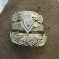 Moissanite Diamond Wedding Ring Set | Sterling Silver Bridal Trio Bands (14K Gold Plated)