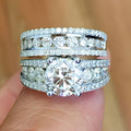925 Sterling Silver Filigree Bridal Ring Set, Lab Diamond, White Gold Plated
