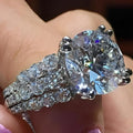 Round Cut Moissanite Cluster Engagement Ring, 14k White Gold Plated Sterling Silver