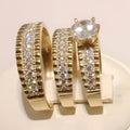 Round Cut Moissanite Diamond Wedding Engagement Ring Trio – 14K Yellow Gold Plated, Sterling Silver